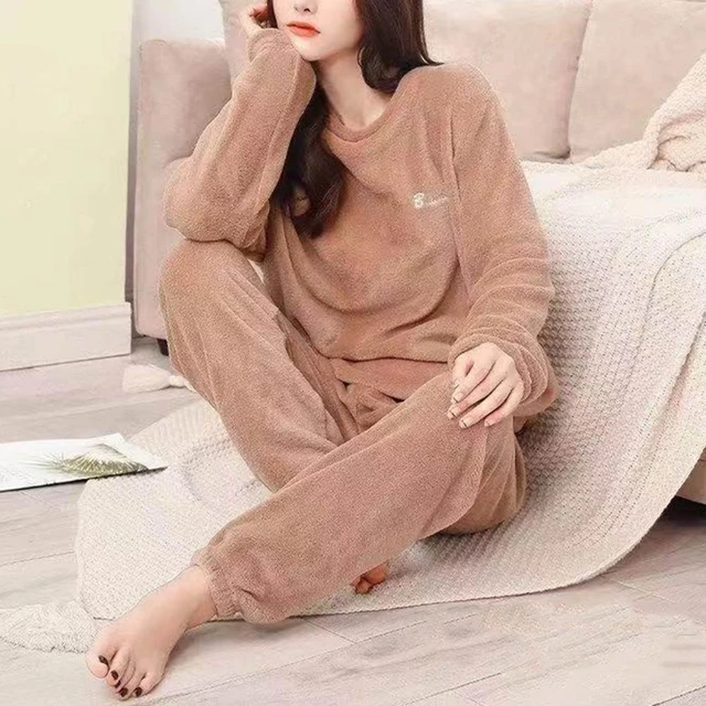 Pyjama Polaire Femme Hiver Chaud Ensemble 2 Pièces Haut et Bas