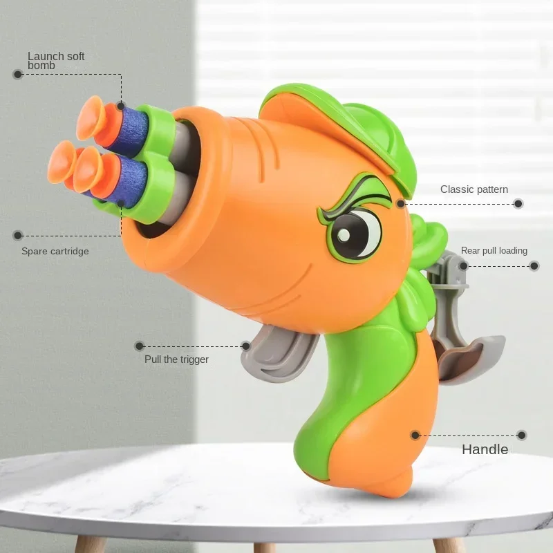 Decompression Radish Gun Pistol Children Cartoon Soft bullet Manual Runner Barrel Outdoor Fun Game Gift