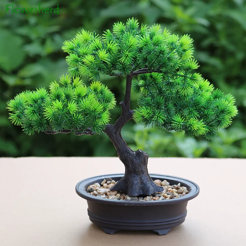 Artificial Pine Tree Home Indoor Green Plant Decoration Potted Ornaments  Welcome Pine Plastic Bonsai