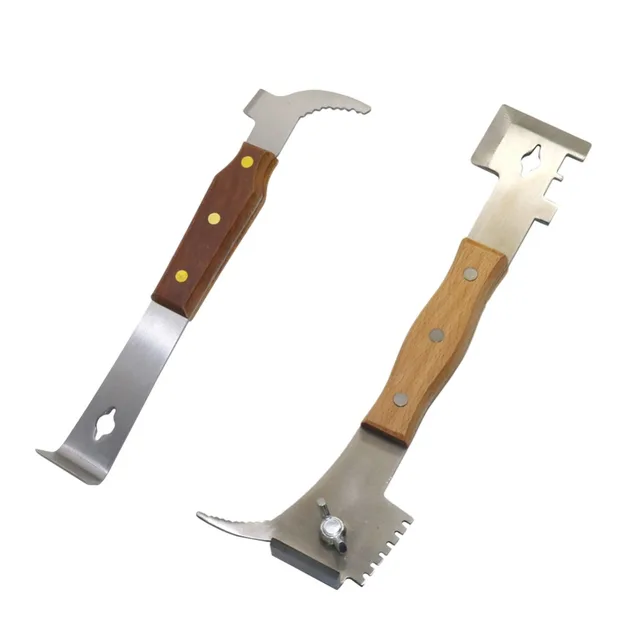 656480-e08735.jpg أدوات خلية النحل لتربية النحل من النوع J بمقبض خشبي منتج سكين العسل مكشطة خلية النحل لمعدات مستلزمات تربية النحل