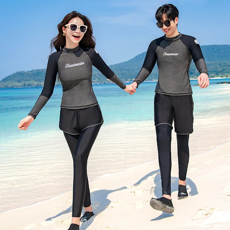 3pcs/set Men's Zip Front Rash Guard Shirt with Pants Trunks Long Sleeve  Swimsuit Dive Skin UV/Sun Protection Wetsuit Tracksuit