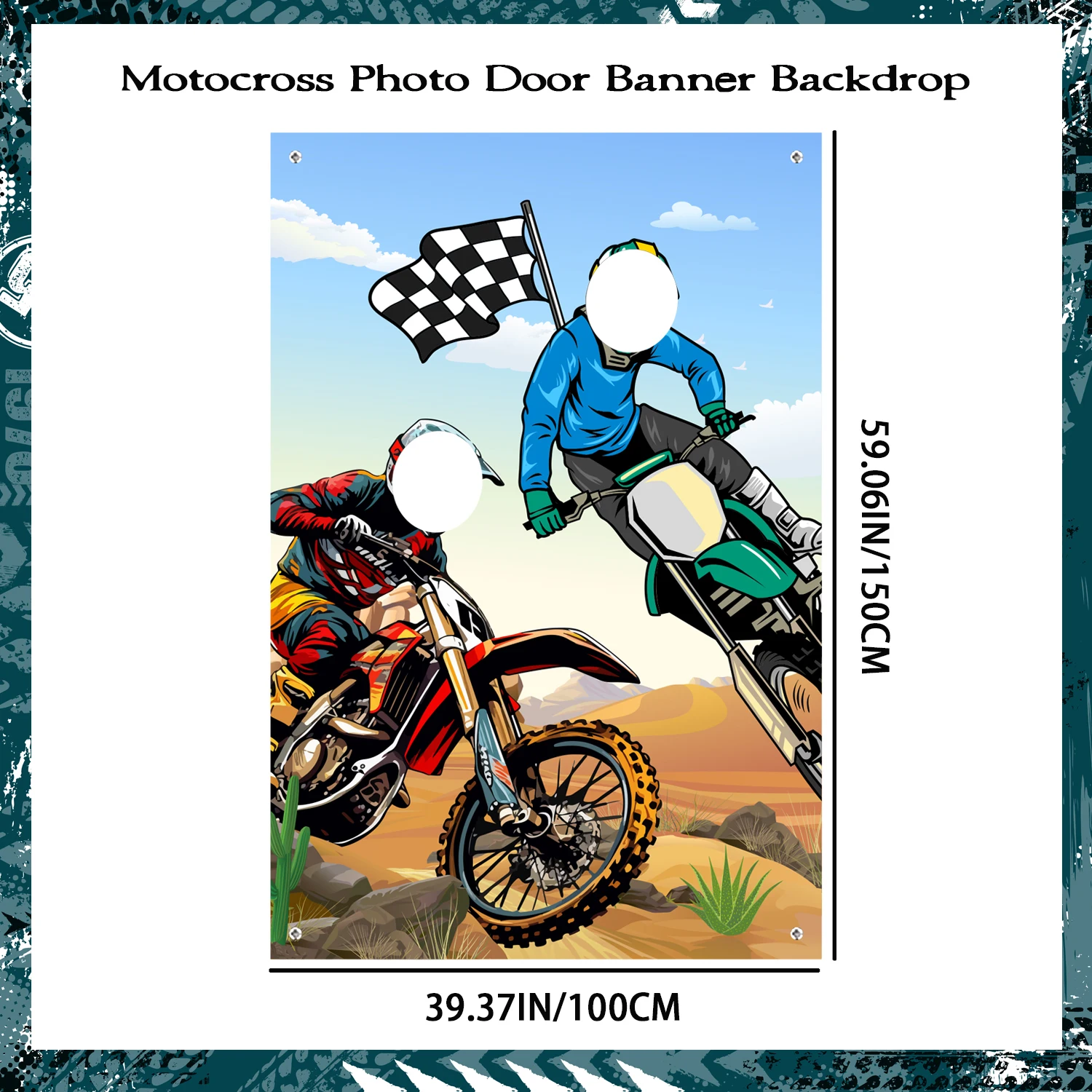 Dirt Bike Birthday Backdrop - 70x47 Inch Motocross Party Decor With Oxford Fabric