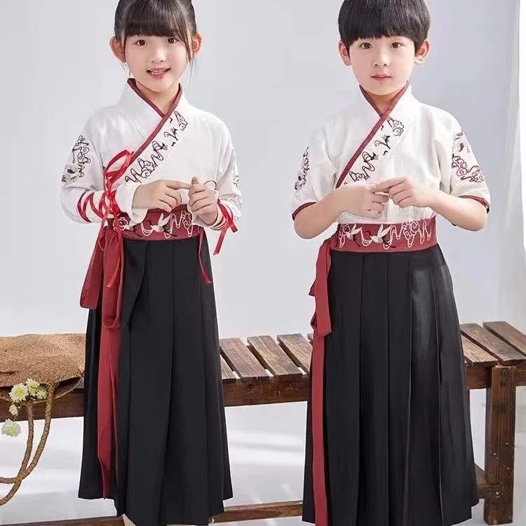 

Boys Girls Hanfu Set Traditional Chinese Elementary School Childrens Costume Vintage Kids Event Party Stage Performance Clothing