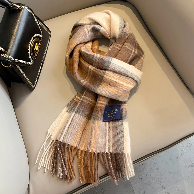 100% wolle Frauen Winter Schal Plaid Lange Warme Kaschmir Schals Hijab Dame Schal Wrap Pashmina Bandana Kopf Schals Poncho Stolen – Detail 10