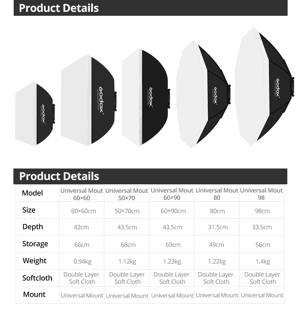 50x70cm 60x60cm 60x90cm 80cm Photo Studio Softbox Soft Box with Universal Mount