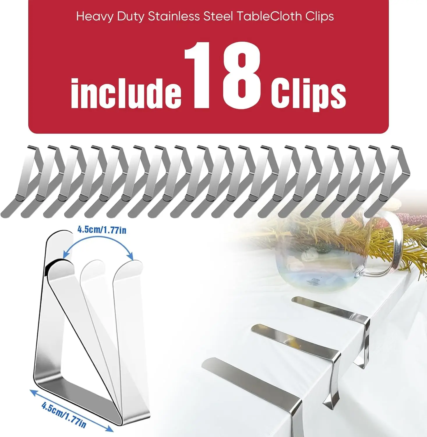 54in x 300Ft Blue Gingham Plastic Table Cloth Roll with 18 Pcs Stainless Steel Clips, Disposable Table Cover Roll