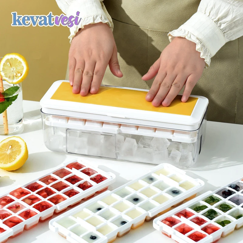 

24/48 Grids Ice Cube Tray Reusable Press Type Ice Cube Mold Storage Box Large-capacity Ice Trays Summer Bar Kitchen Accessories