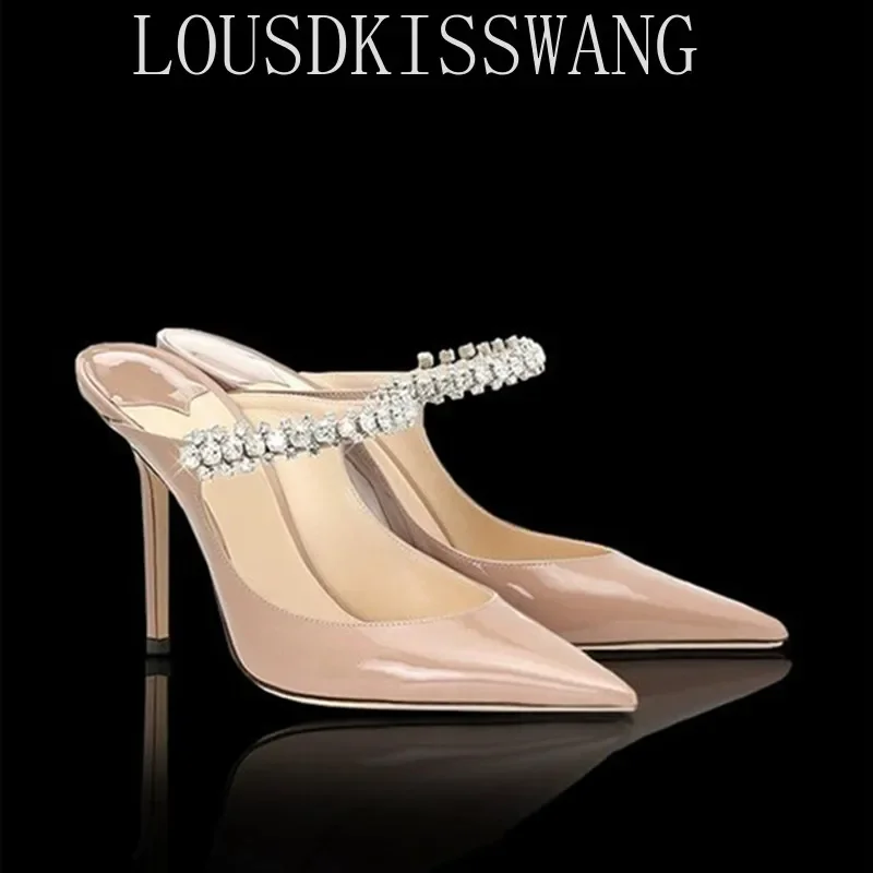 Spring and summer high-heeled Muller shoes pointed rhinestone chain fashion banquet Baotou stiletto ladies sandals women sandals,women high heels