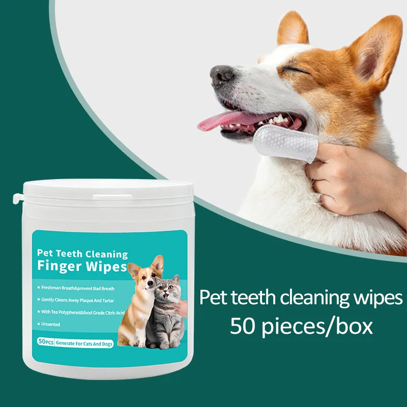 Dog Teeth Cleaning Finger Wipes Disposable Finger Wet Wipes Super Soft Oral Care Toothbrushes 50Pcs Dog Ear Pet Supplies pet cleaning wipes