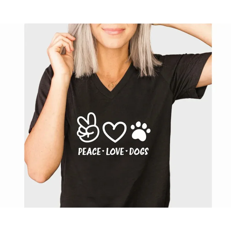 

Футболка с надписью «Peace Love Dogs», женская футболка с круглым вырезом, с коротким рукавом