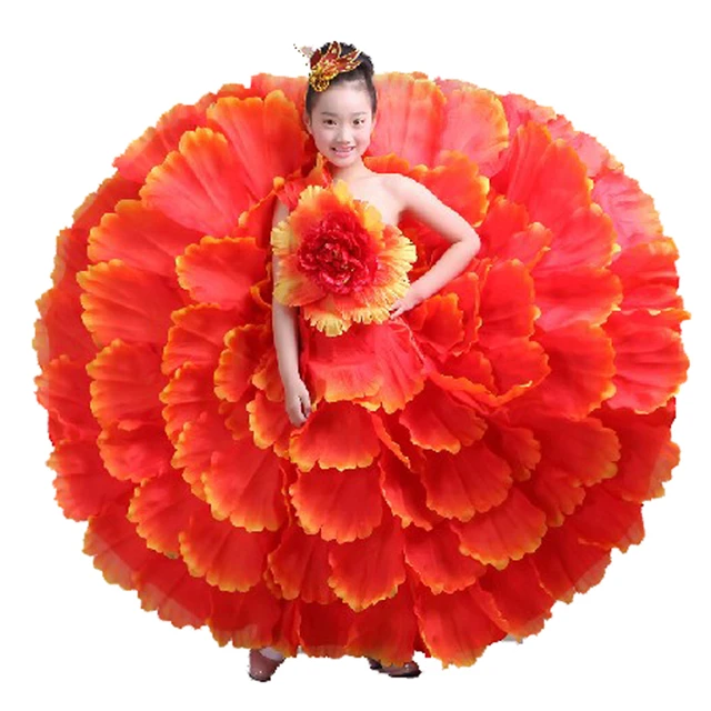 Falda de Flamenco para niña, vestido de Flamenco español, coro, actuación  en escenario, baile gitano, vestidos de Flamenco rojo - AliExpress