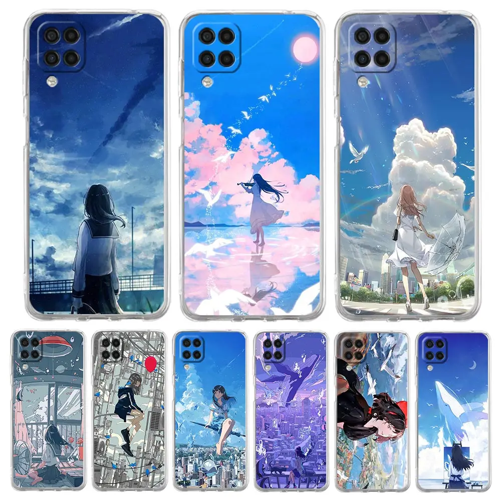 

Japan Anime Hand Girls Scenery Phone Case For Samsung A51 A71 A21S A12 A11 A31 A41 A03S A22 A13 A33 A73 A53 A52 A32 5G A23 Cover