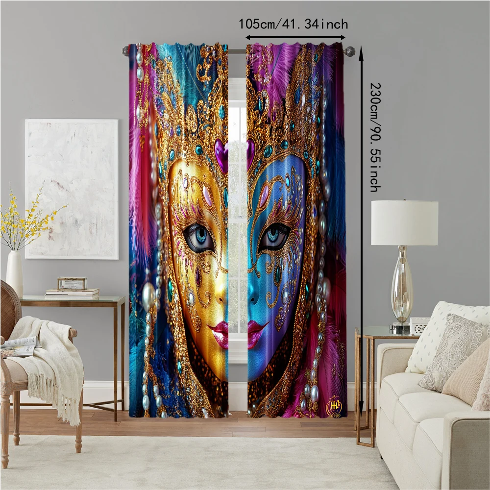 2 pcs, versatile polyester transparent curtains for home decoration Venice Carnival Mask for use in bedrooms and living rooms 4