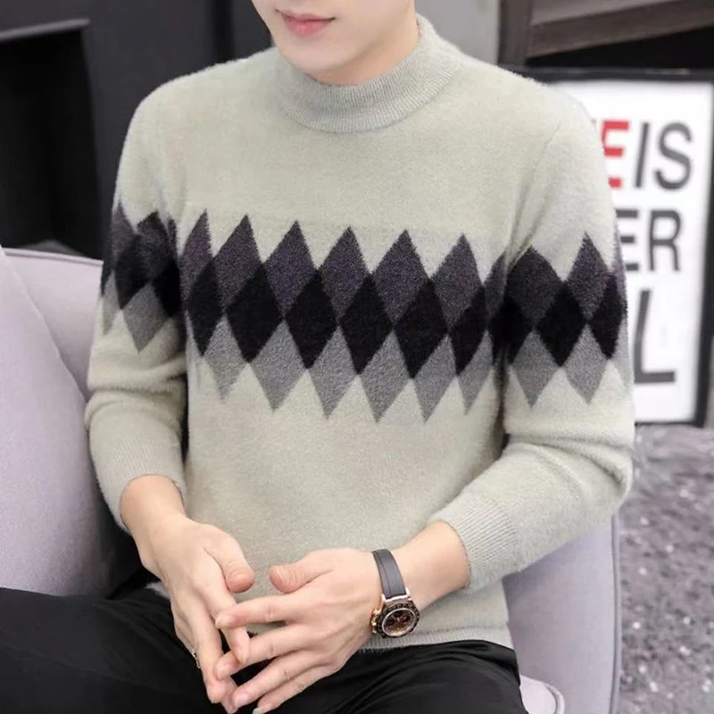 

Fashion Stand Collar Spliced Casual Sweaters Men's Clothing 2023 Winter Loose Knitted All-match Pullovers Korean Warm Tops