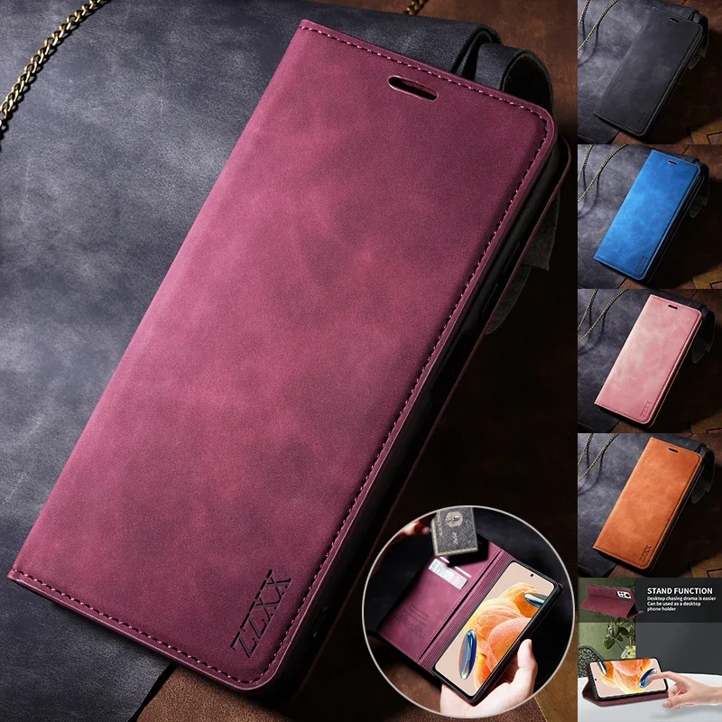Leather Magnetic Flip Wallet Case - Skin-Friendly Card Holder Design