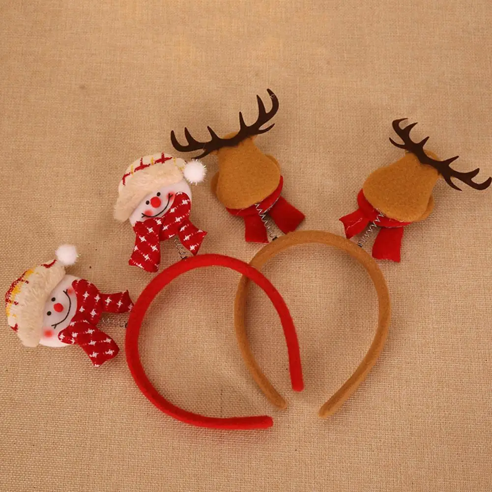 Christmas Headband Santa Claus Reindeer Snowman Bear Plaid Holiday Decoration Adults Kids Cute Xmas Hair Band Party Props