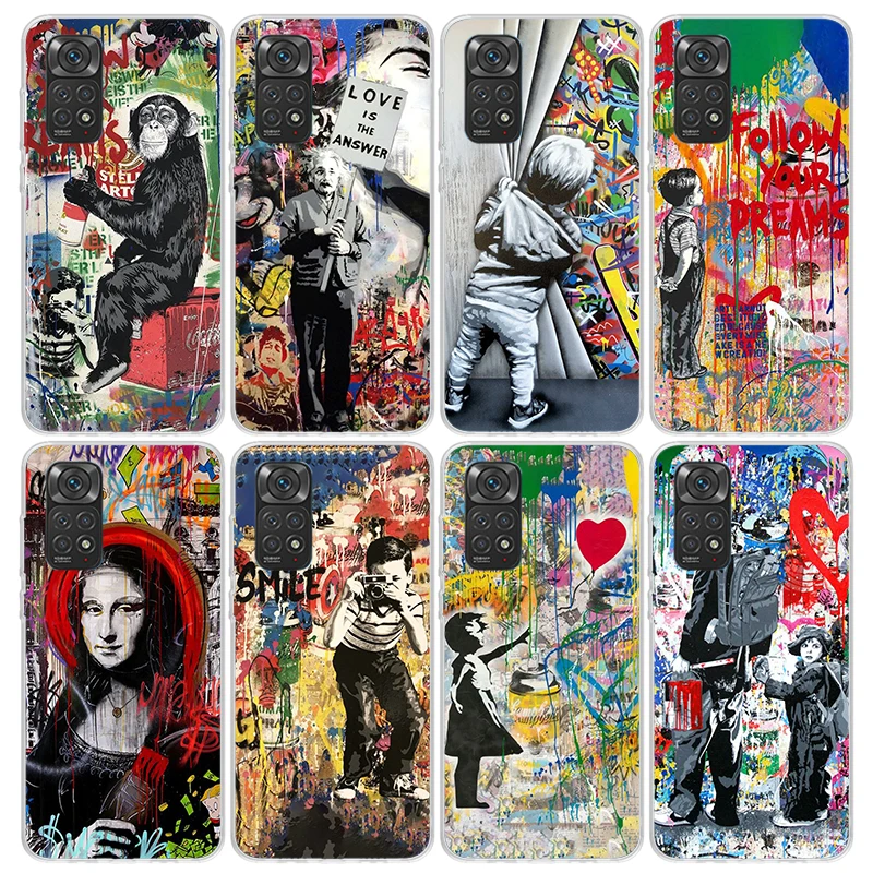 Custodia Per Telefono Banksy Graffiti Art Per Xiaomi Redmi Note 12S 12 11S 11 10S 10 Cover 11E 11T Pro Plus 9 9S 9T 8 8T 7 Print Fundas