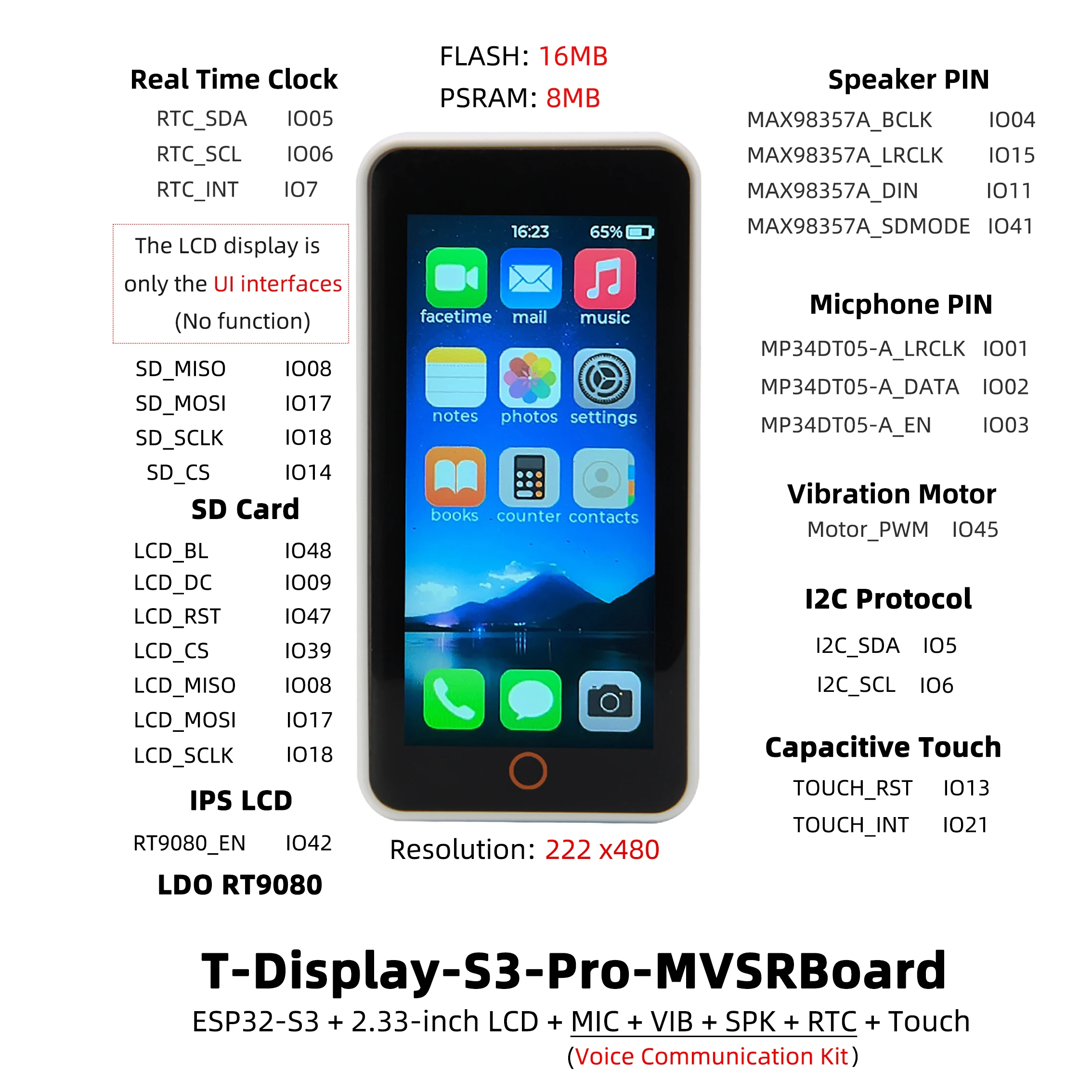 ® T-Display-S3-Pro ESP32-S3 Touch Display 2.33-inch LCD Development Board I2C Di