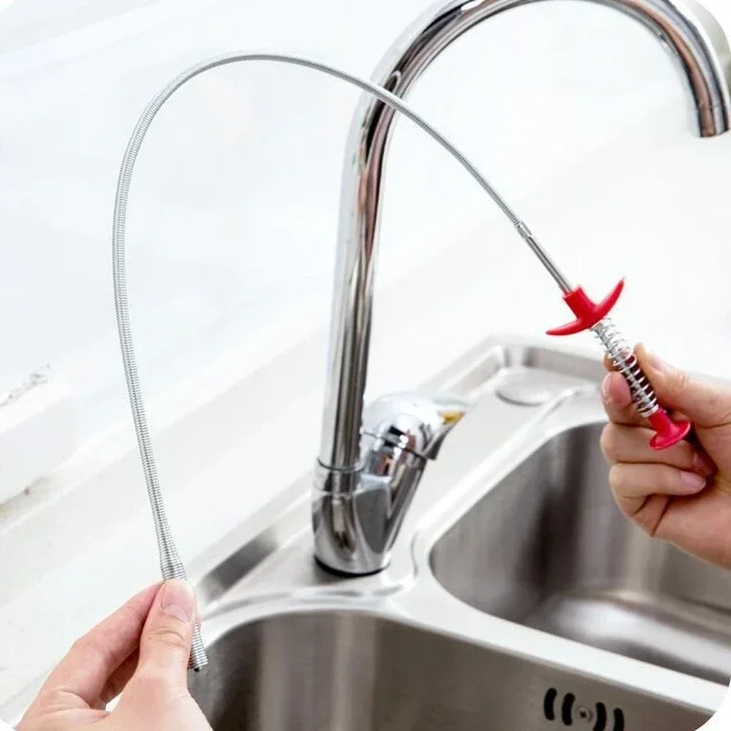 60cm Home Drain Cleaner Plumbers Snake Spring Pipe Unblocker Dredge Tools for Kitchen Sink Sewer Toilet Bathroom Accessories