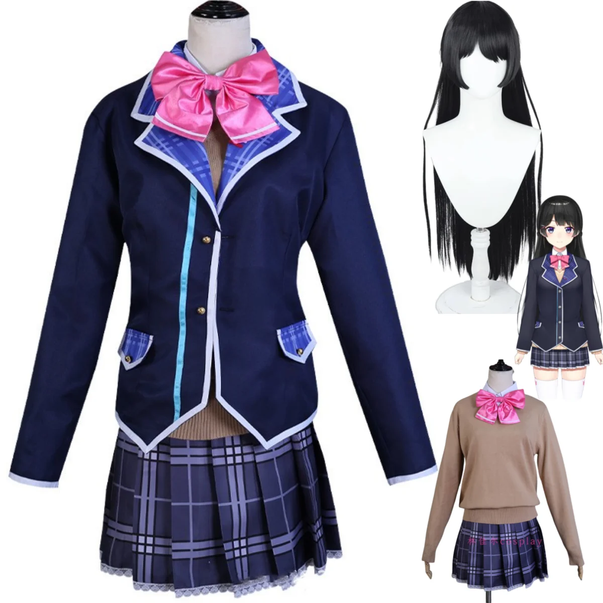

Anime VIRTUALSAN-LOOKING Tsukino Mito Cosplay Costume YouTuber NIJISANJI Wig Japanese JK Uniform Skirt Woman Sexy Carnival Suit