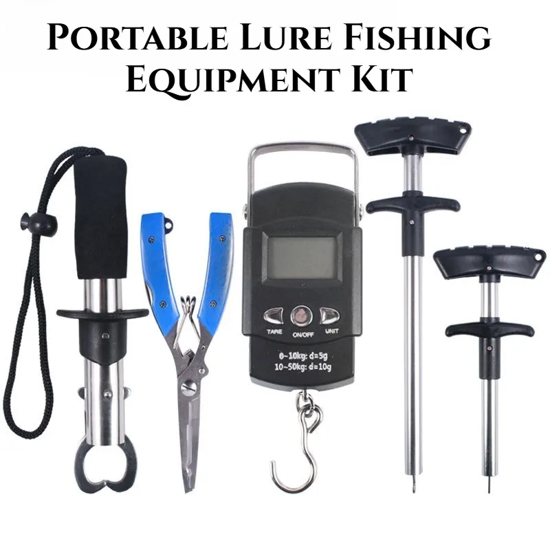 Kit d'outils pêcheur pro avec échelle numérique et pince bleue - Équipement résistant eau salée