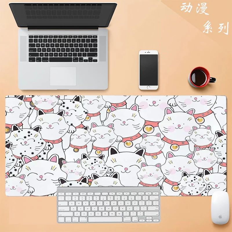 

Kawaii Cat Mouse Pad Pink Black and White with Cats Xxl Desk Mat Catpaw Mousepad Large Computer Slipmat Anime Accessories