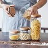 KEMORELA 330/500/750/1000ML Glass Storage Jar with Wooden Lids Countertop Seasoning Bottle Spice Jar Tea Candy Rice Pepper Jar 1