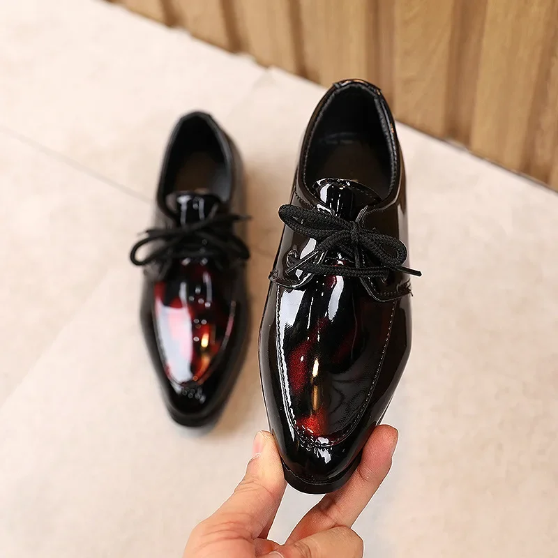 Little Boys Fashion Leather Shoes Children Kids Flats for Baby School Party Formal Wedding Toddlers Low-heeled Pointed Toe Shoes 2
