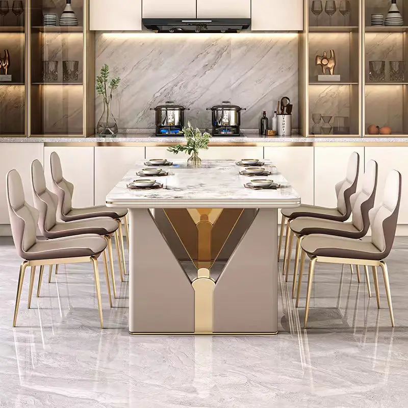 High-end household small apartment retractable villa Zhongdao platform with induction cooker light luxury rock slab island table
