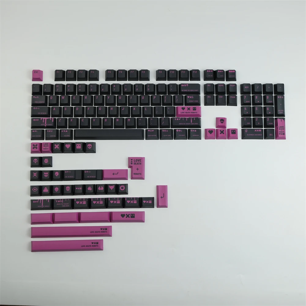 PBT - Juego De Teclas Degradadas De Doble Disparo Retroiluminadas, Color Rosa Brillante A Través De Teclas Laterales De Perfil OEM Personalizadas Para Teclado Cherry MX 60%, 65%, 70% 70% 75