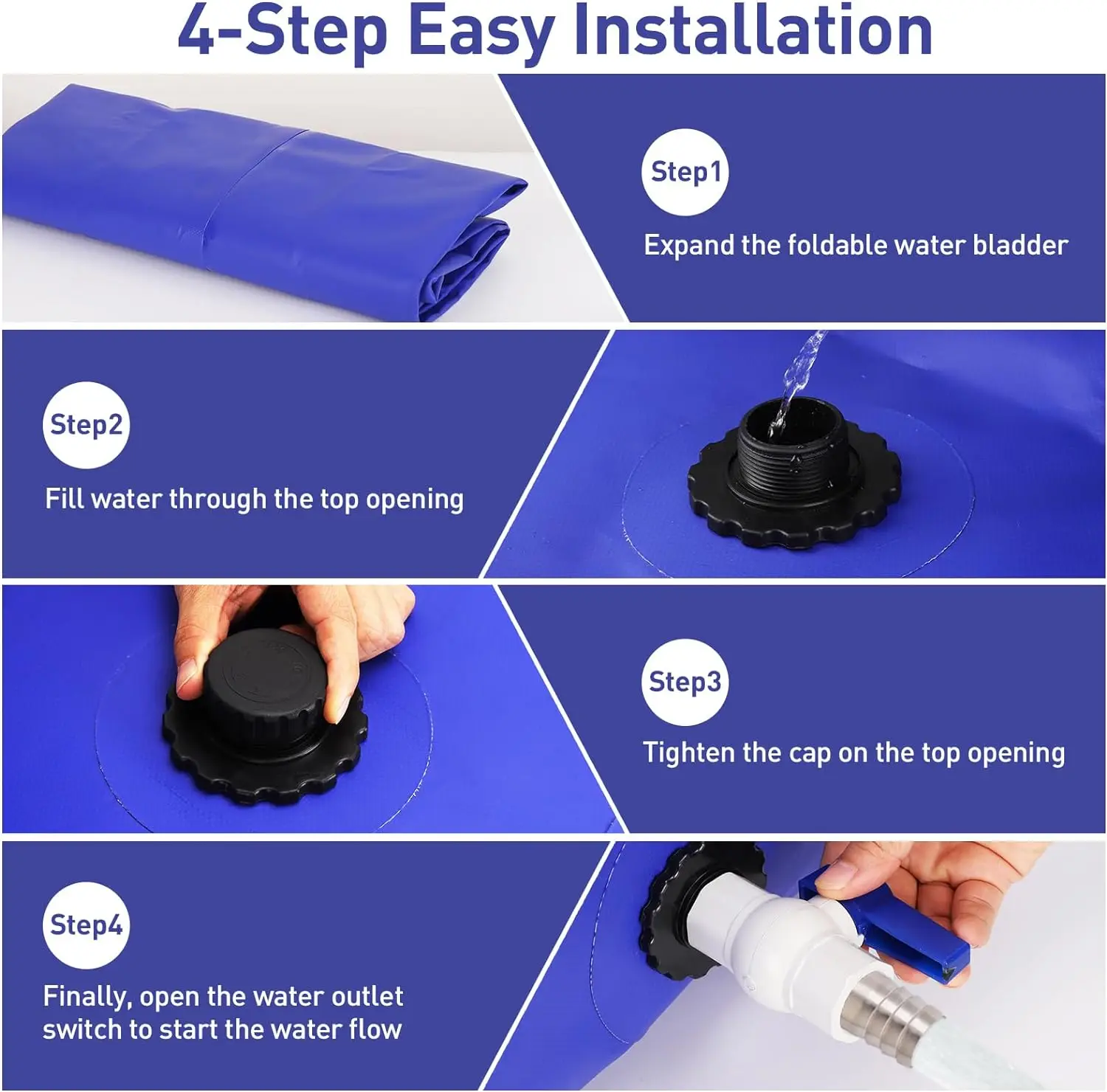 Large capacity water bag 540L storage container, foldable and easy to store water tank, PVC bag with faucet, outdoor emerg