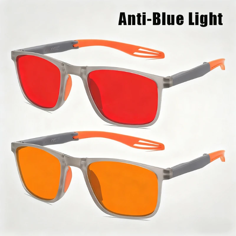 Unisex Portable Folding Minimalist Anti-Blue Light Glasses with Orange-Red Lenses