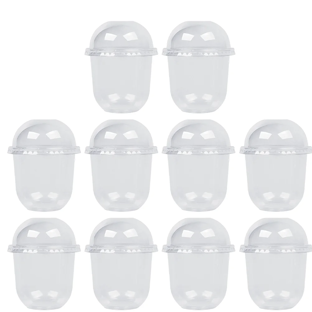 10 Sets 360ML Disposable Clear Milk Tea Cup Lid Plastic Tea Fruit Juice Cup plastic cups