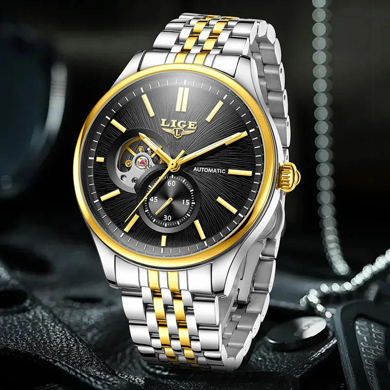 LIGE New Waterproof Luminous Men Mechanical Watch Fashion Business Watch Men Casual Sports Tourbillon Automatic Watches For Men