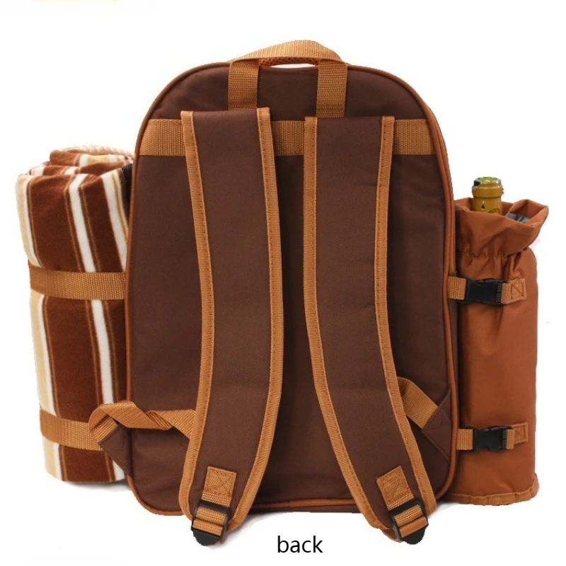 Picnic Tableware Bag Picnic Backpack for 4 Person Portable Thermal Insulation with Cooler Compartment Wine Bag Picnic Blanket