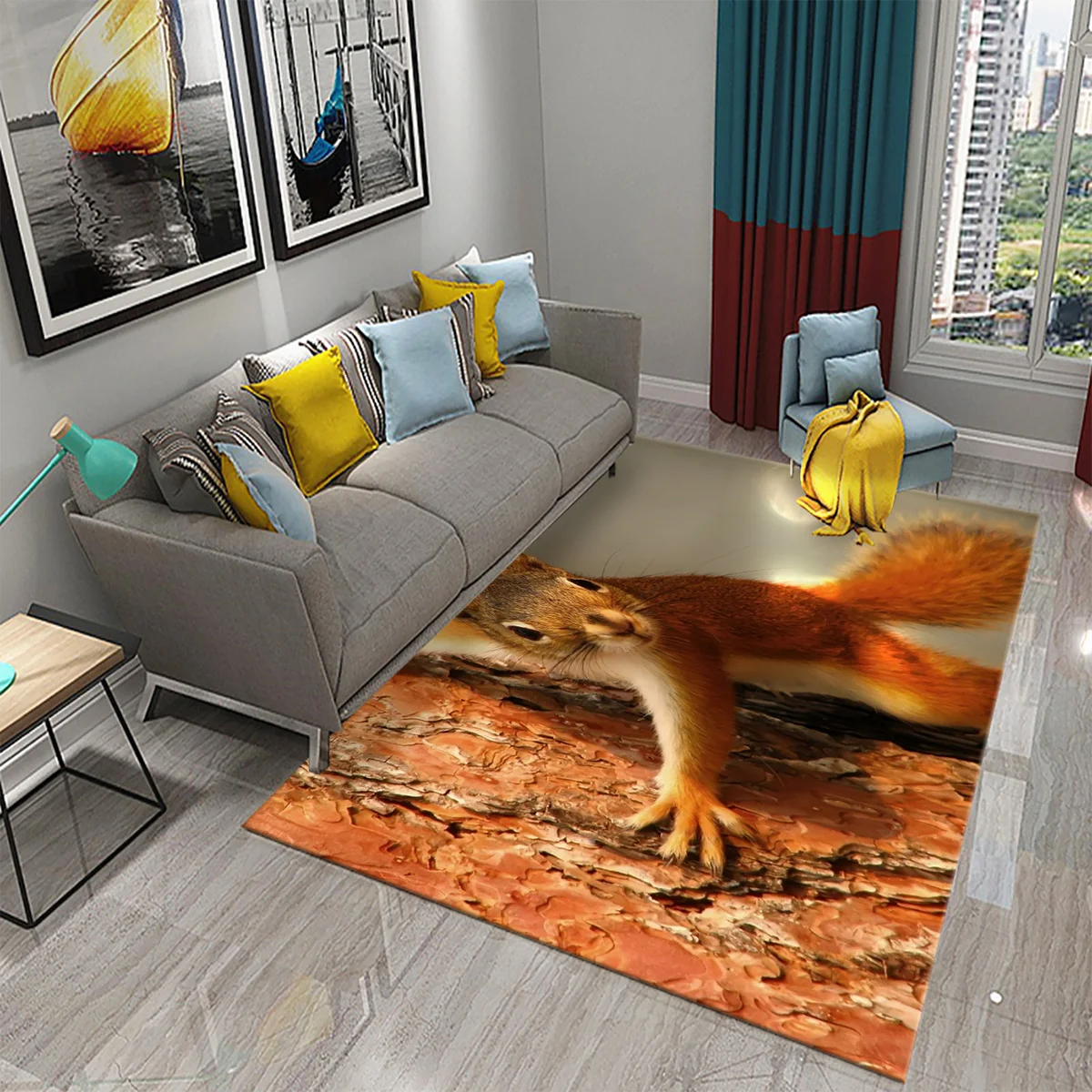 Squirrel Carpet for Living Room Bedroom Area Rugs Bathroom Non Slip Comfort Mat Floor Carpet Home Decor for Kids Festival Gifts