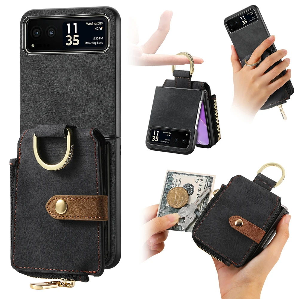 Luxury Leather Wallet Phone Case with Ring and Card Holder