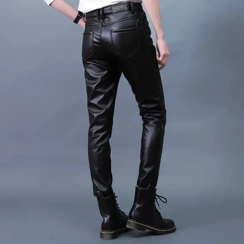Men Leather Pants Slim PU Leather Trousers Fashion Elastic Motorcycle Leather Pants Waterproof Oil-Proof Male Bottoms Oversized 6