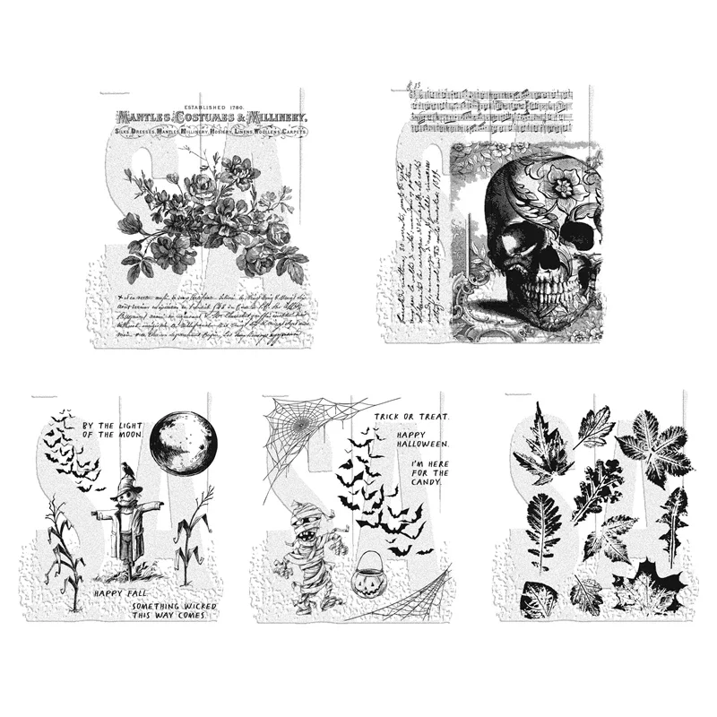 

2022 New Christmas Clear Stamps Halloween Skeleton Flowers Maple Leaf for Craft Card NO Metal Cutting Dies Scrapbooking