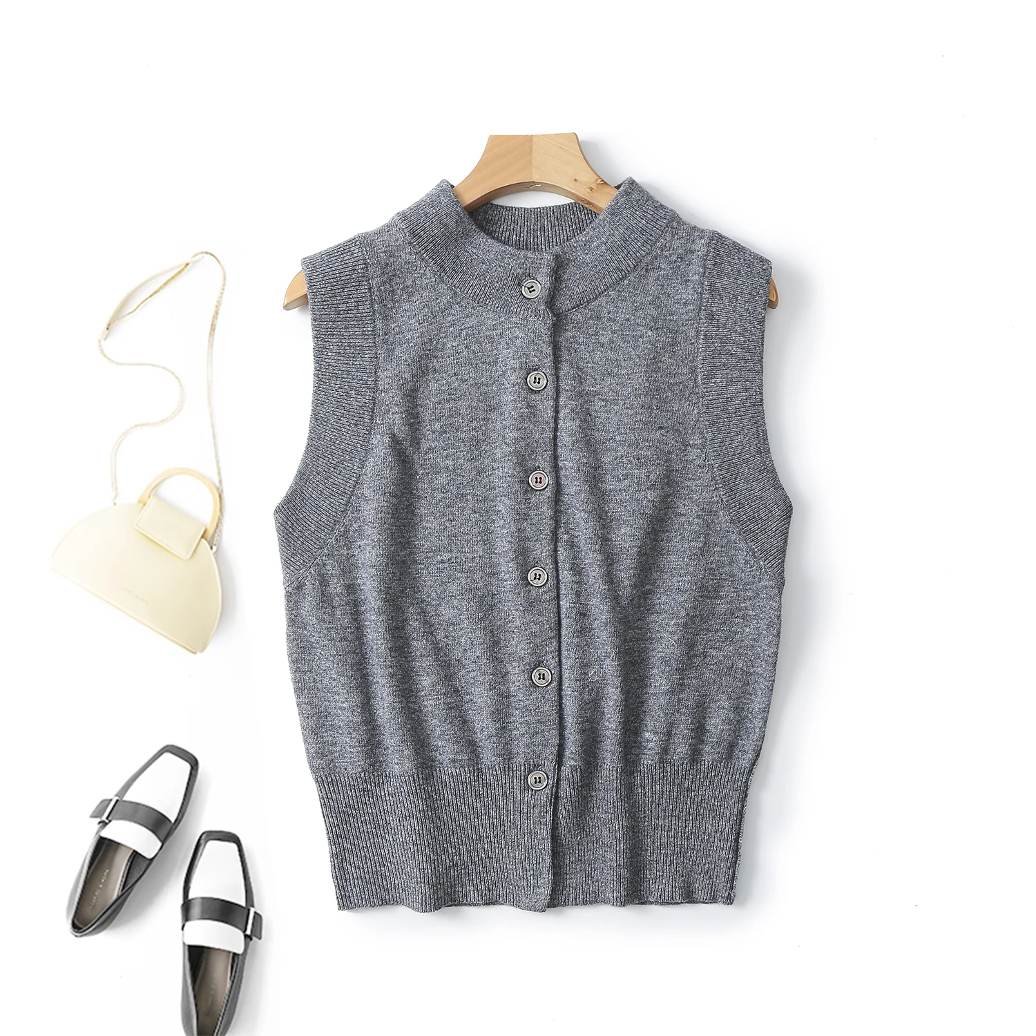 

Ethereal MD 2023 autumn new style of Casual slouchy design with grey wool blend knit vest