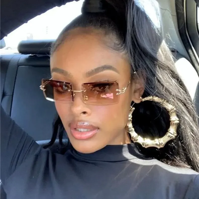 Vintage Sunglasses Rimless Frameless Rectangle Shades Gradient UV400 Summer Traveling Sun Glasses For Women vintage sunglasses