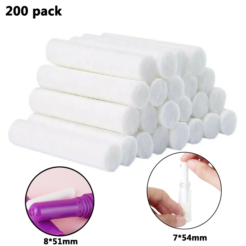 

200pcs/pack 7*54mm 8*51mm Aromatherapy Inhaler Refill Wick Stick Package for Nasal Inhaler Replacement Cotton Wicks