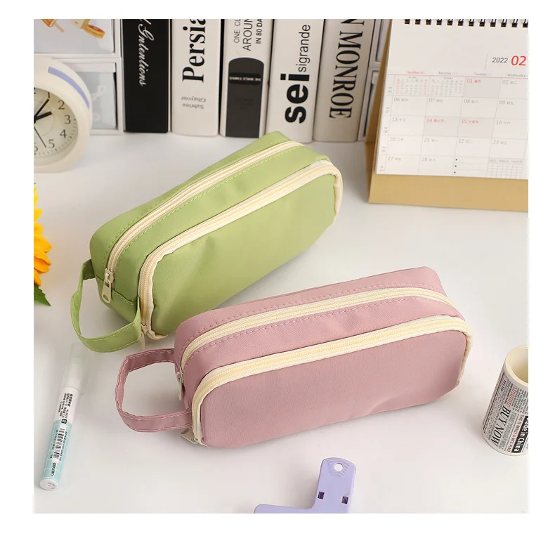 JIANWU 1 Pc Cream Large Capacity Pencil Case Portable Kawaii Canvas Storage  Bag Creative Stationary School Student Supplies - JianWu Official Store