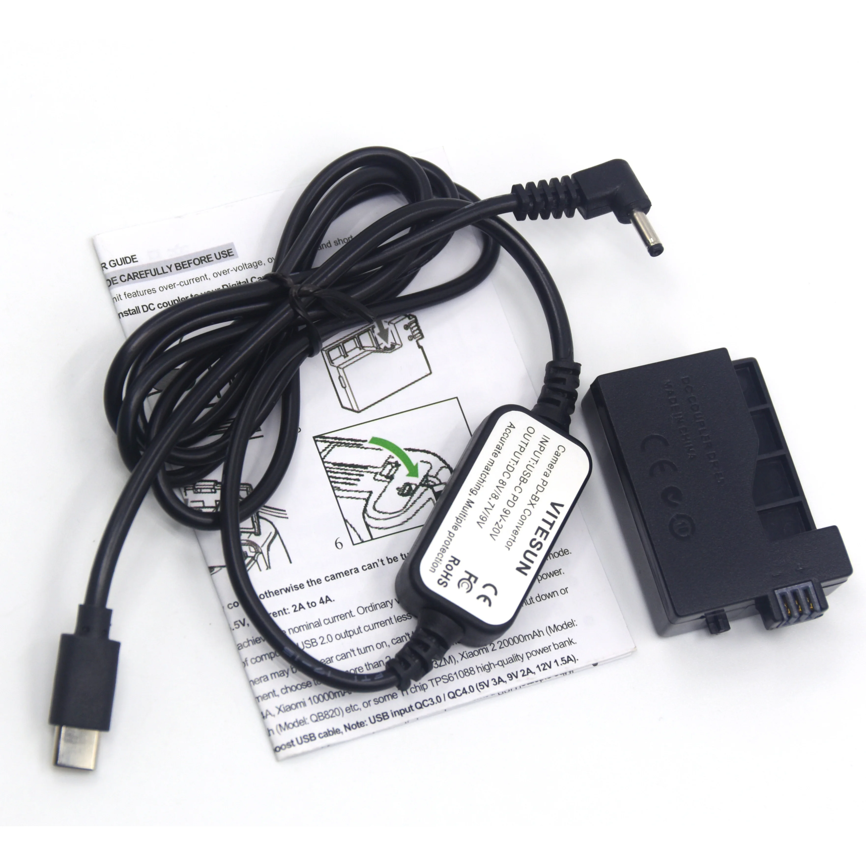 USB Type C PD Power Cable +DR-E5 Dummy Battery LP-E5 for Canon ACK-E5 EOS Kiss X2 X3 XS XSi T1i 450D 500D 1000D DSLR Camera