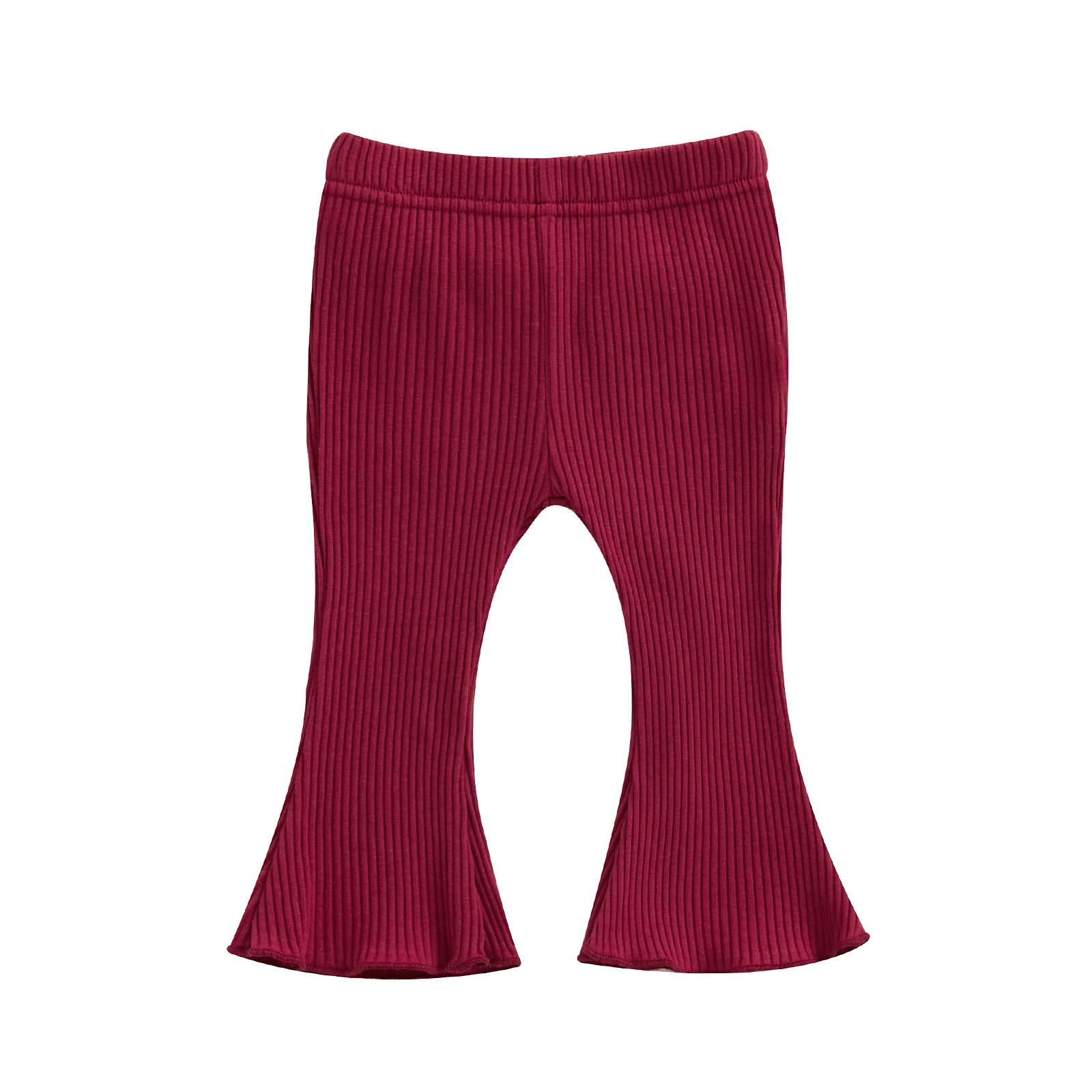 Infant Girl Flare Pants Solid Color Ribbed Trousers Elastic Waist Fall Bell Bottom Casual Leggings Clothes