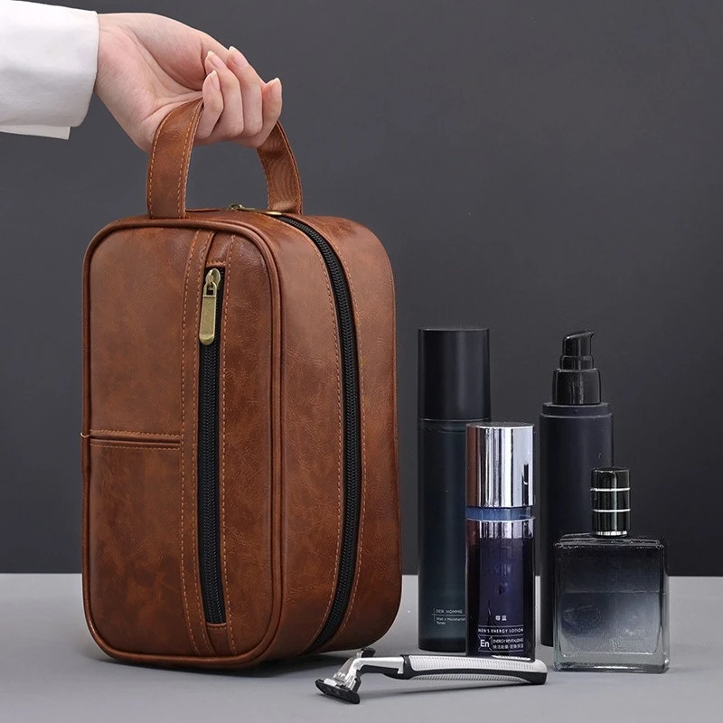 Men Business Travel Wash Toiletry Bag Waterproof PU Leather Bathroom Shaving Tools Organizer Pouch Cosmetic Bag Women Need Bag