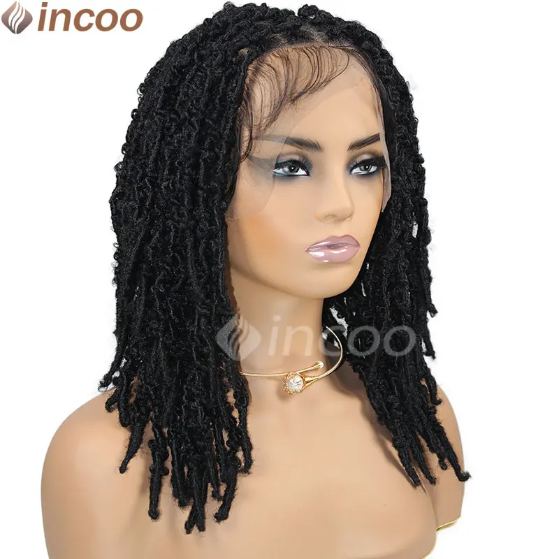 16 Inches Short Bob Wigs Full Lace Front Square Knotless Locs Braided Wigs For Black Women Loc Braid Wig With Baby Synthetic Wig