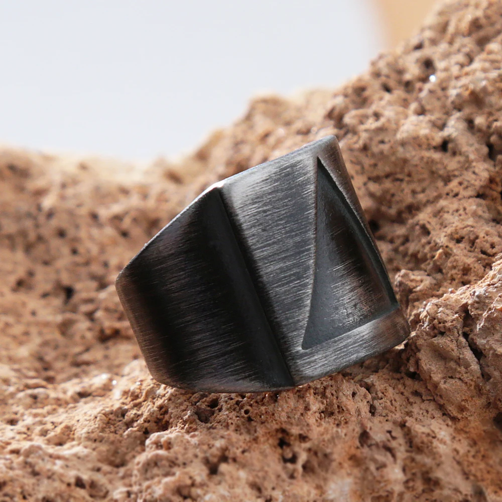 Stainless Steel Ring Fashion Vintage Triangle for Men Women 316L Simple Valknut Biker Amulet Jewelry Gifts