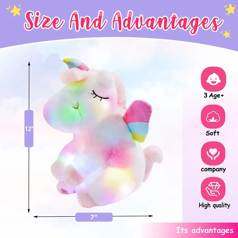 Plush Toy Glow Guards Musical Unicorn Stuffed Animal with LED Night Lights Children's Day Birthday Music Doll Gifts for Girls
