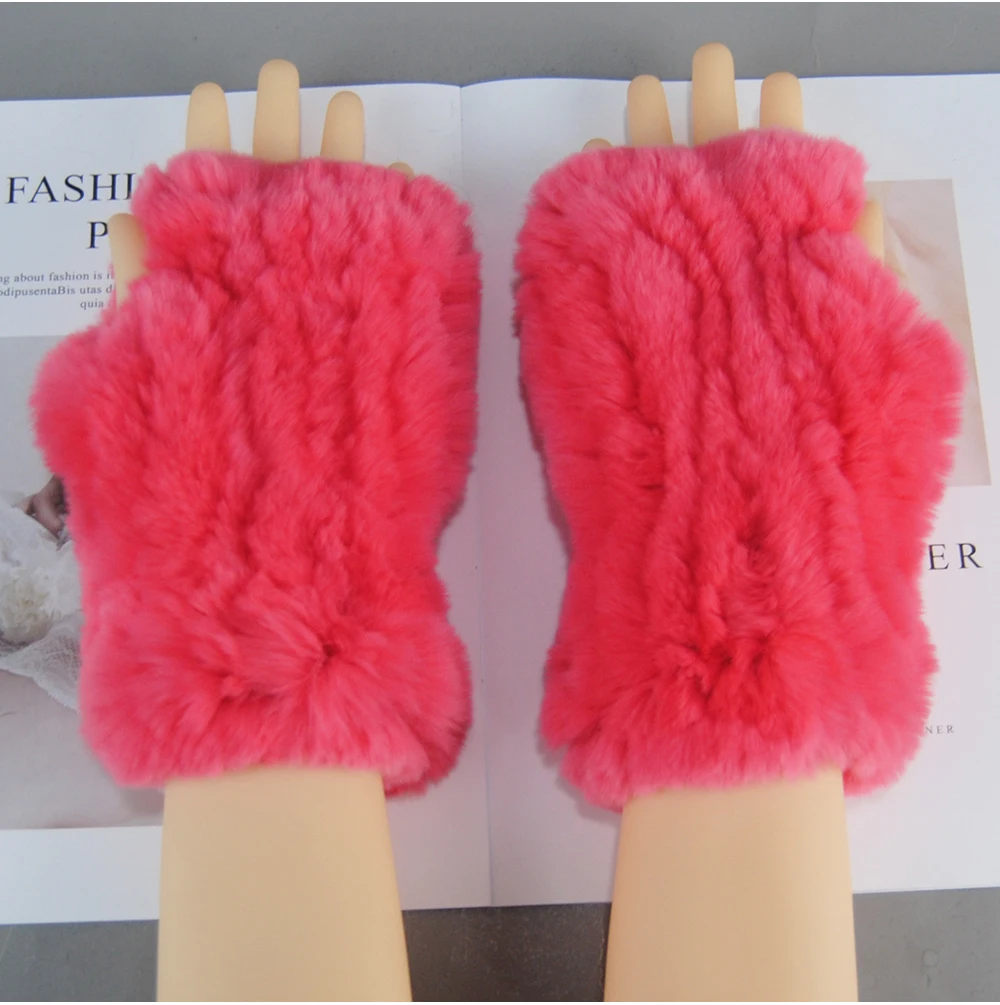 2026 New Fashion Real Rex Rabbit Fur Gloves Women Winter Genuine Fur Mittens Girl Fingerless Gloves Wrist Warmer Elastic Fluffy